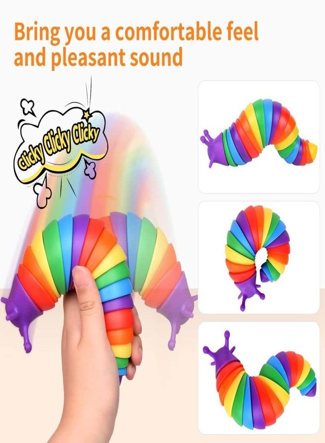 HIMJA Sensory Toys Stress Relief Toys Fidget Toys for Kids Fidget Slug Toys Joints Toy for Anxiety Flexible Slug Rainbow Toy（14x3.5cm, Small） - Image 2